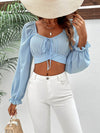 Trendy Honey Cropped Blouse with Long Raglan Sleeves and Square Neck Design - Store 42