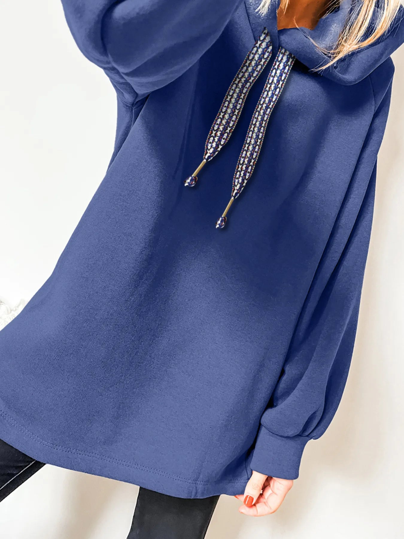 Fleece Lined Adjustable Drawstring Oversize Tunic Hoodie