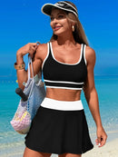 Scoop Neck Top and Skort Swim Set Black