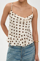 Crisscross Ruffled Hem Polka Dot Cami