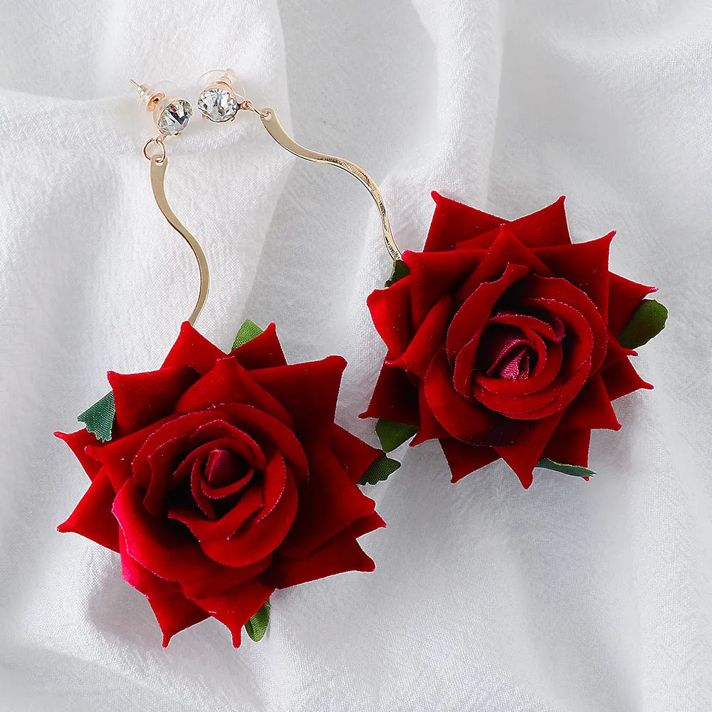 Trendy Alloy Rose Dangle Earrings - Elegant Design, Imported Quality, 3-Inch Length