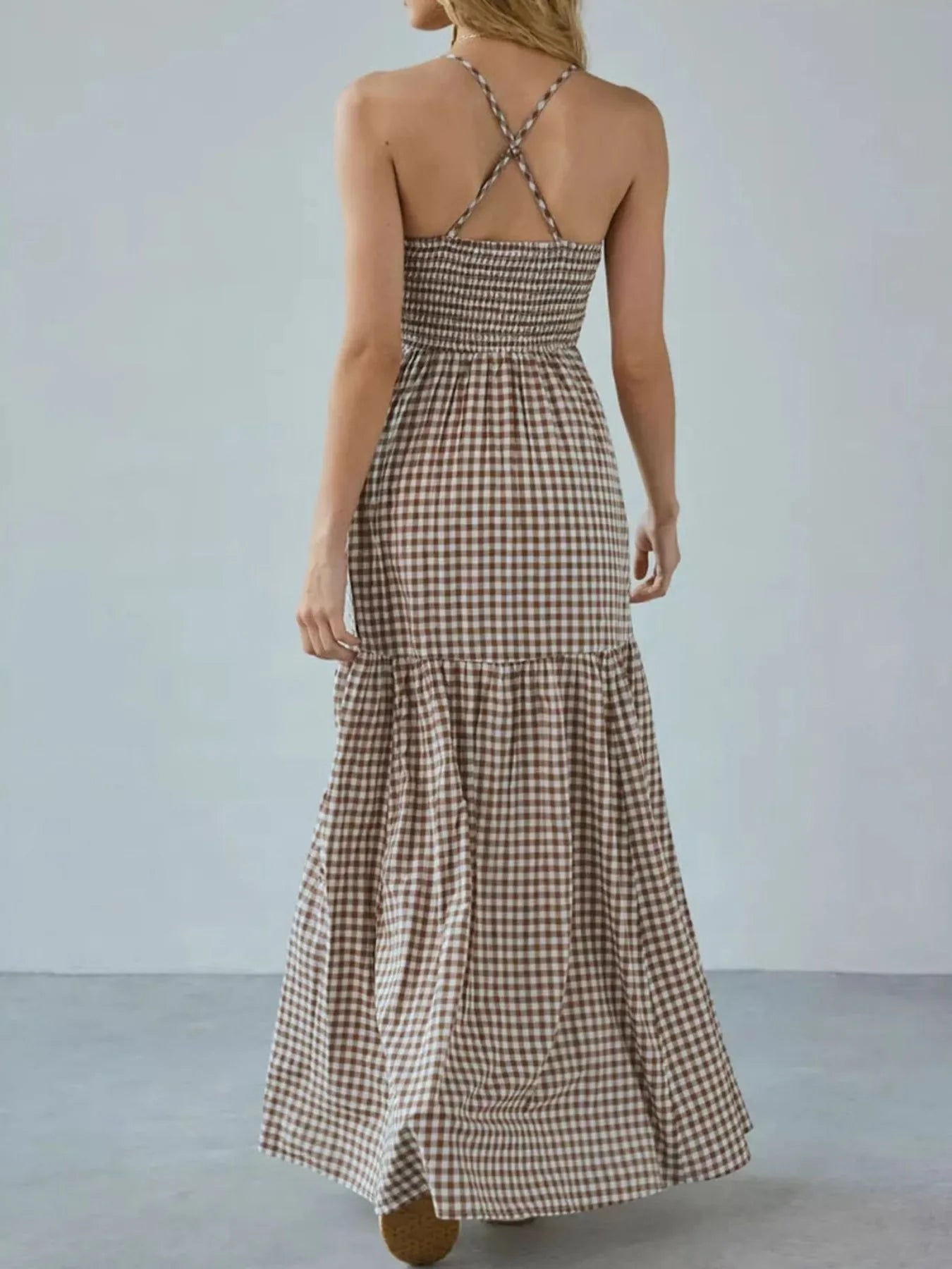Crisscross Back Plaid Maxi Cami Dress