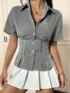 Gingham Short Sleeve Button-Up Shirt Black