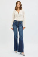 RISEN Full Size Tummy Control Mid Rise Flare Jeans Plus Size