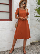 Ivy Lane Round Neck Short Sleeve Dress with Pockets Caramel