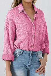Button Down Collared Neck Long Sleeve Shirt