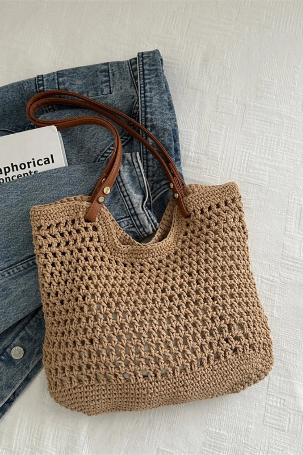 Medium Openwork Woven Tote Bag Made With Durable Cotton - Perfect for Everyday Use