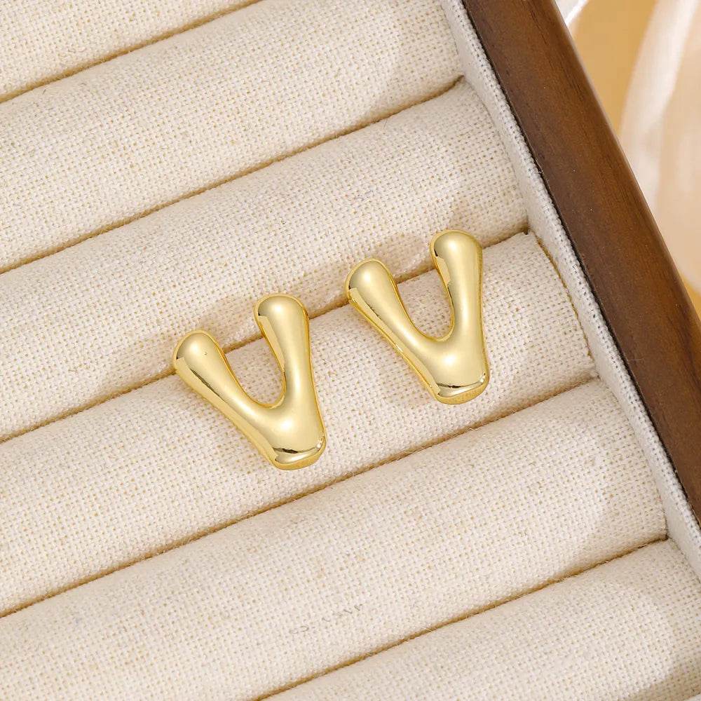 18K Gold-Plated Bubble Letter Stud Earrings - Unique, Dainty & Lightweight for Everyday Wear - Store 42