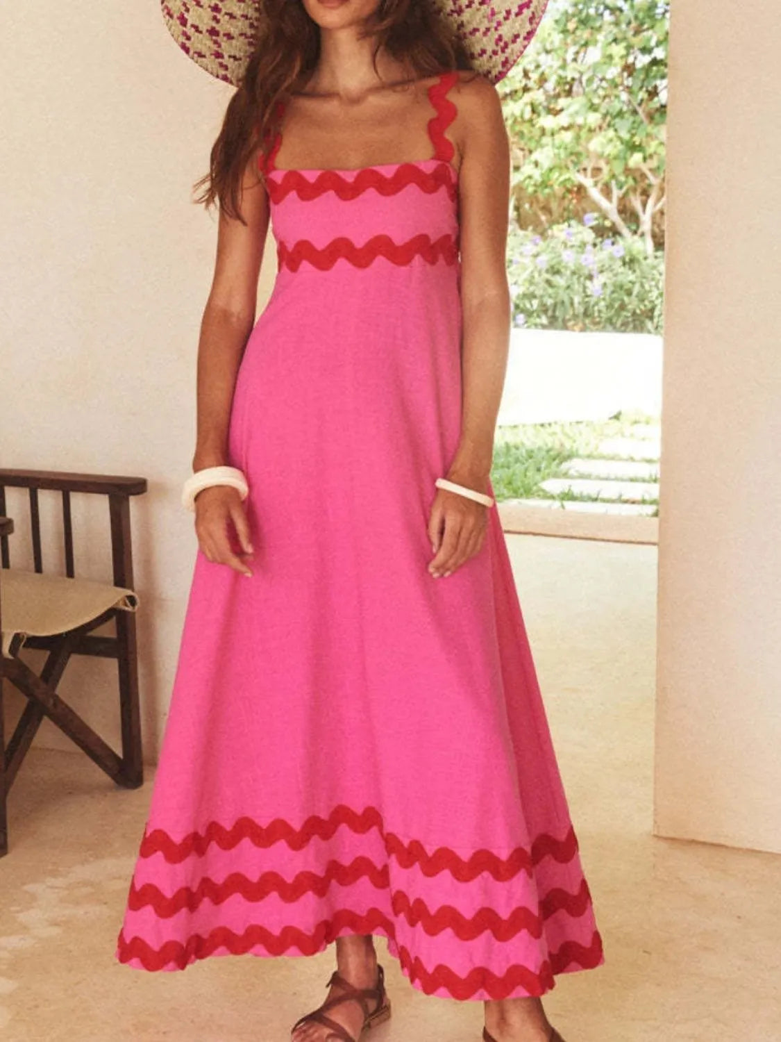 Contrast Trim Square Neck Maxi Cami Dress