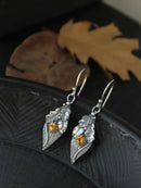 Alloy Rhinestone Leaf Shape Earrings Yellow One Size