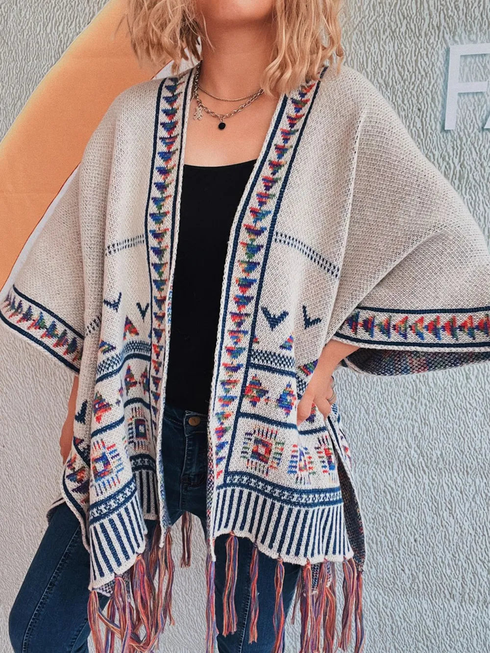 Trendy Fringe Open Front Cardigan - 100% Polyester, Slightly Stretchy, Machine Washable