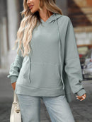 Slightly Stretchy Textured Drawstring Long Sleeve Hoodie with Pocket - Trendy Casual Wear - Store 42