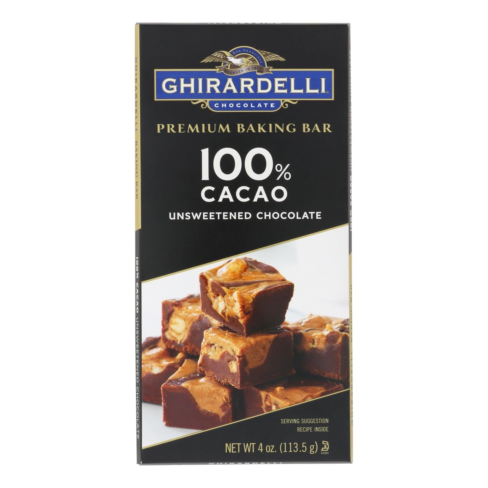 Ghirardelli 100% Cacao Unsweetened Baking Bars, Case of 12, 4 Oz - Premium Quality for Versatile Baking