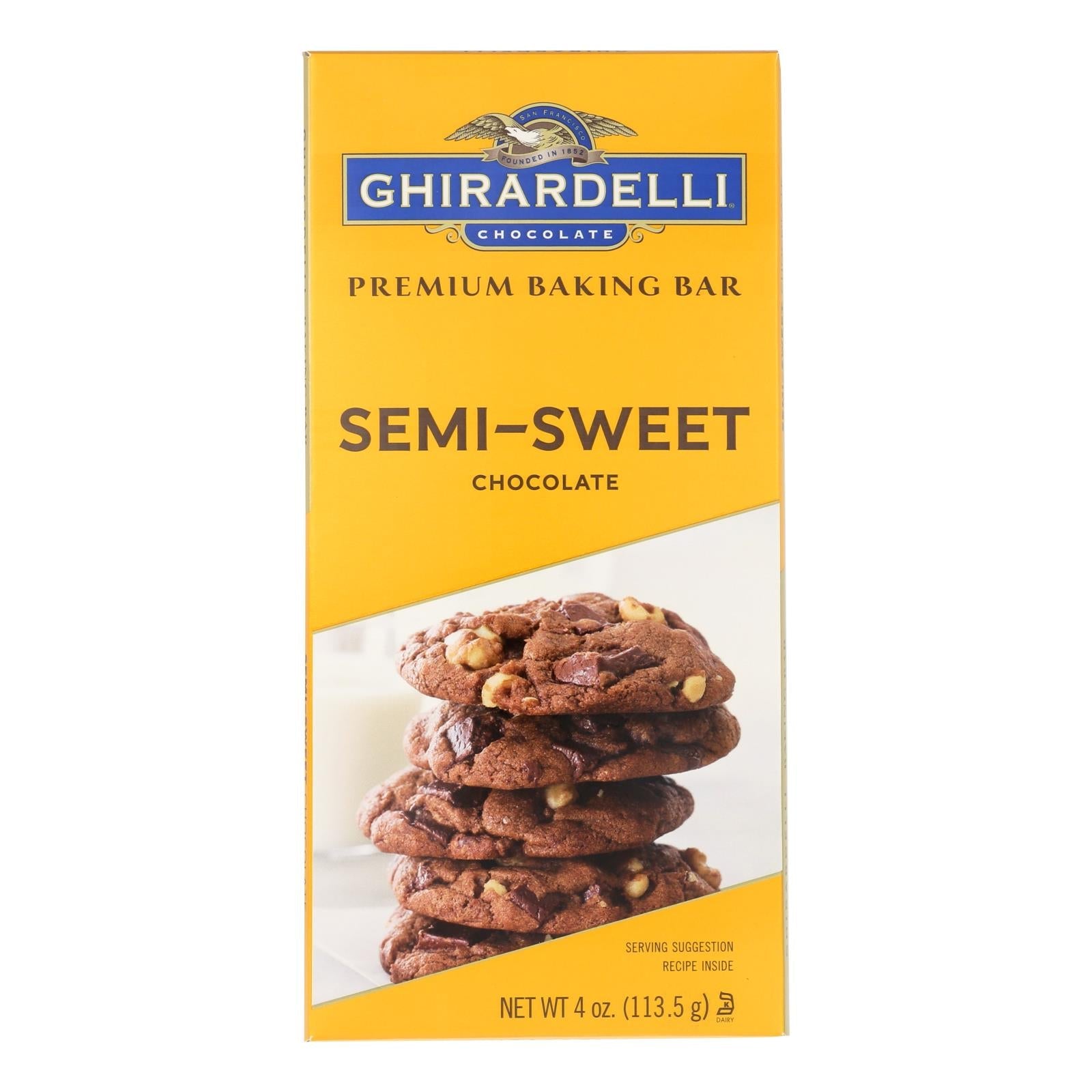 Ghirardelli Semi-Sweet Baking Bar Case of 12, 4 Oz Each - Premium Chocolate for Cookies & Desserts