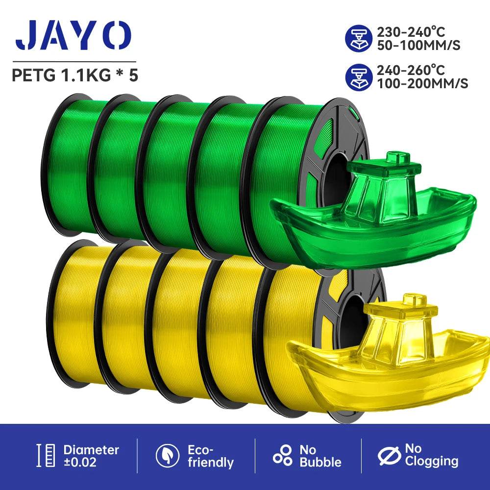 JAYO 1.75mm Transparent PETG PLA Filament - 10 Rolls of Clear Multicolor for Vibrant 3D Printing PETG-5TPGN 5TPYL United States