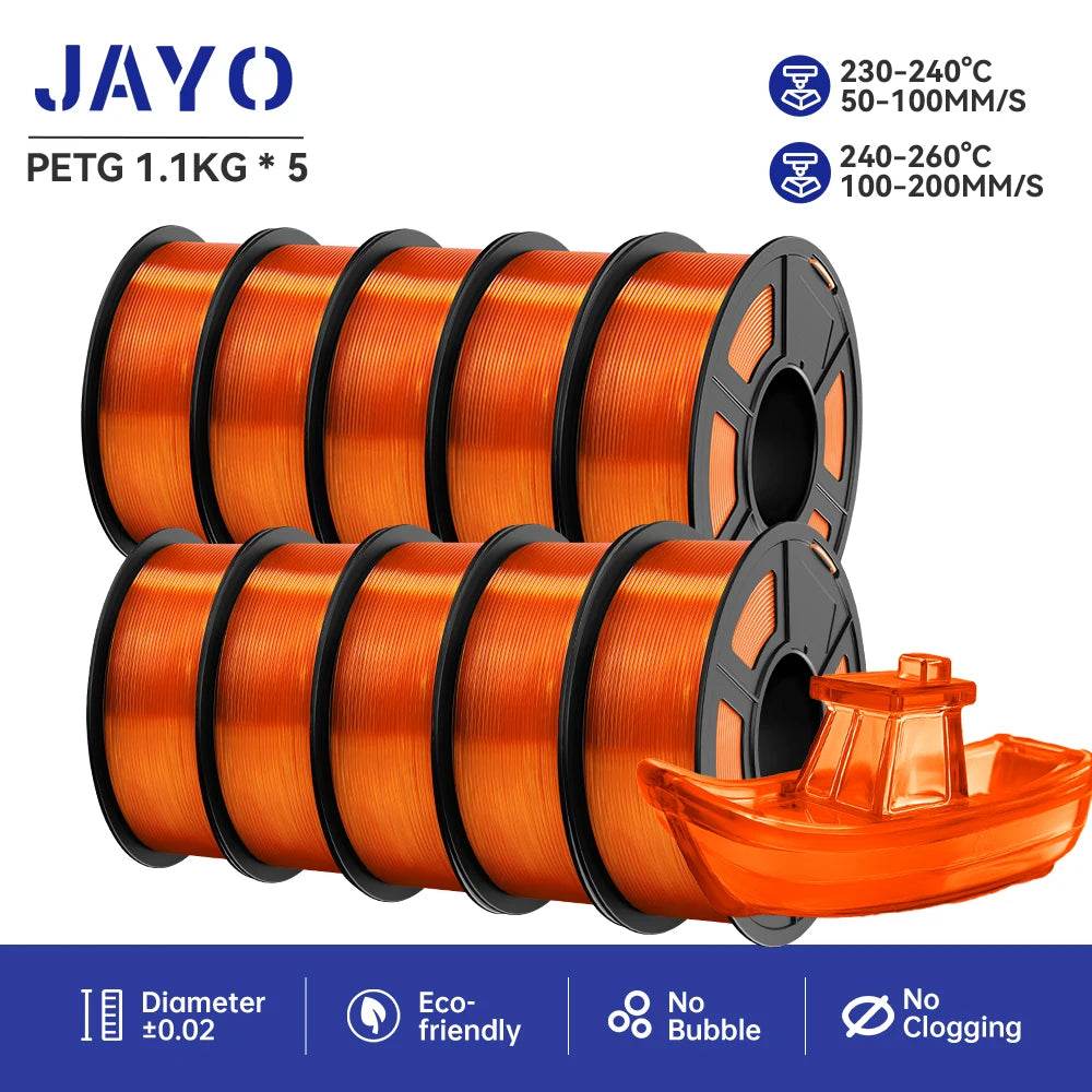 JAYO 1.75mm Transparent PETG PLA Filament - 10 Rolls of Clear Multicolor for Vibrant 3D Printing PETG-10TPOR United States