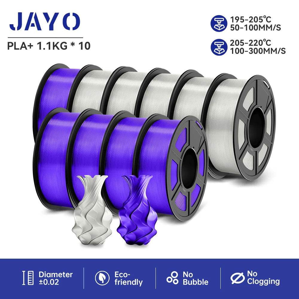 JAYO 1.75mm Transparent PETG PLA Filament - 10 Rolls of Clear Multicolor for Vibrant 3D Printing PLA PLUS 5TP 5TPPP United States