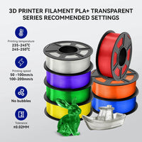 JAYO 1.75mm Transparent PETG PLA Filament - 10 Rolls of Clear Multicolor for Vibrant 3D Printing