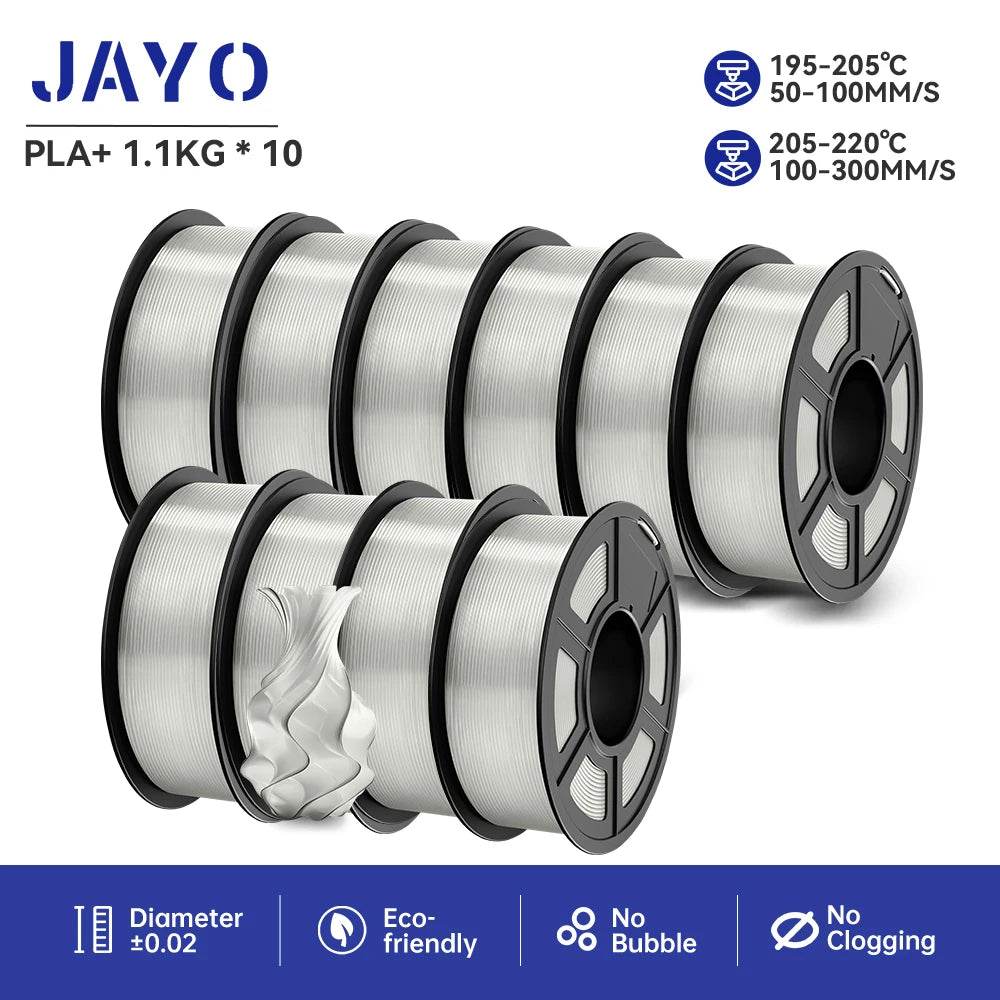 JAYO 1.75mm Transparent PETG PLA Filament - 10 Rolls of Clear Multicolor for Vibrant 3D Printing PLA PLUS-10TP United States