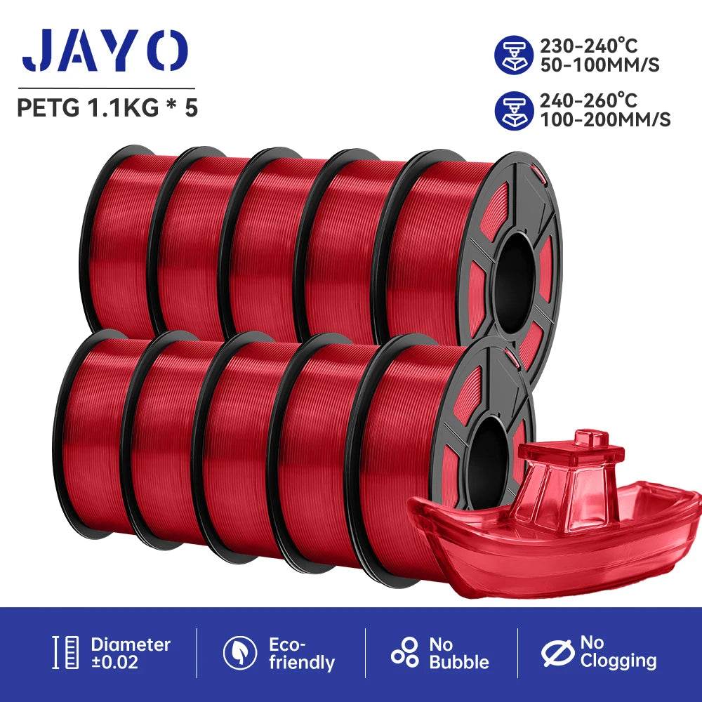 JAYO 1.75mm Transparent PETG PLA Filament - 10 Rolls of Clear Multicolor for Vibrant 3D Printing PETG-10TPRD United States