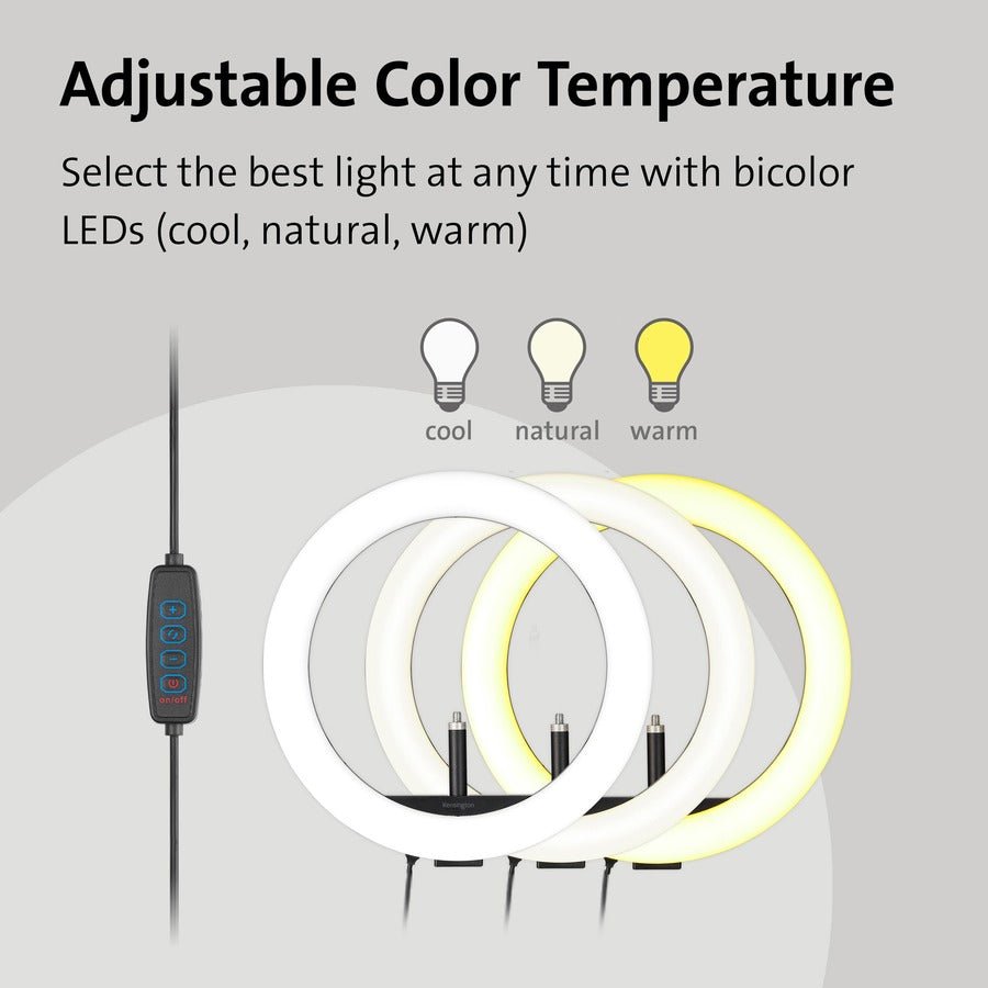 Kensington L1000 Bicolor Ring Light with Webcam Mount - 930 Lumens, Adjustable Brightness & 360-Degree Rotation