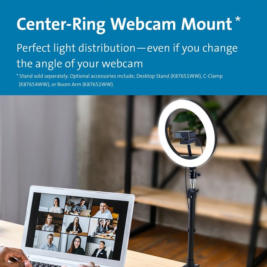 Kensington L1000 Bicolor Ring Light with Webcam Mount - 930 Lumens, Adjustable Brightness & 360-Degree Rotation