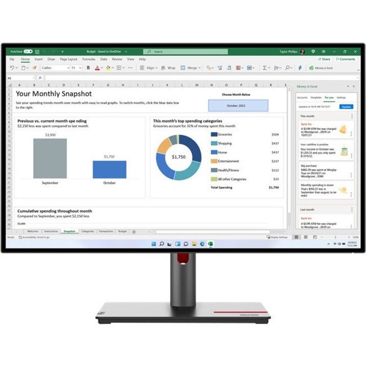 Lenovo ThinkVision P27h-30 27" WQHD IPS Monitor with USB-C, 350 Nit Brightness, KVM Switch