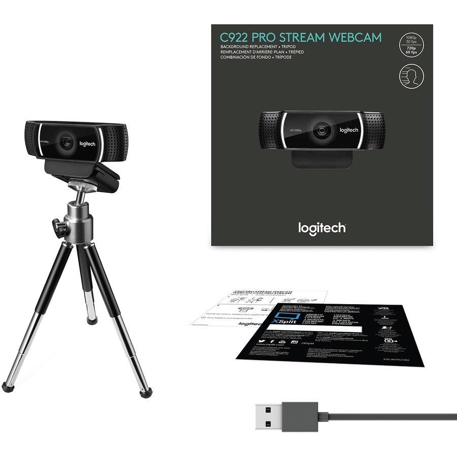Logitech C922 Pro HD Webcam | 1080p at 30fps | 720p at 60fps | Autofocus & Dual Microphones