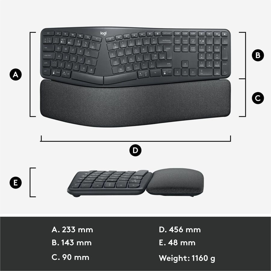 Logitech Ergo K860 Wireless Ergonomic Split Keyboard with Adjustable Palm Lift & Secure Connection - Store 42