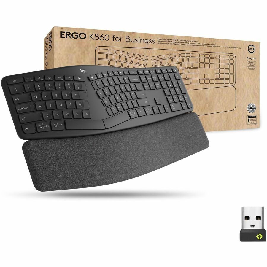 Logitech Ergo K860 Wireless Ergonomic Split Keyboard with Adjustable Palm Lift & Secure Connection