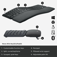 Logitech Ergo K860 Wireless Ergonomic Split Keyboard with Adjustable Palm Lift & Secure Connection - Store 42