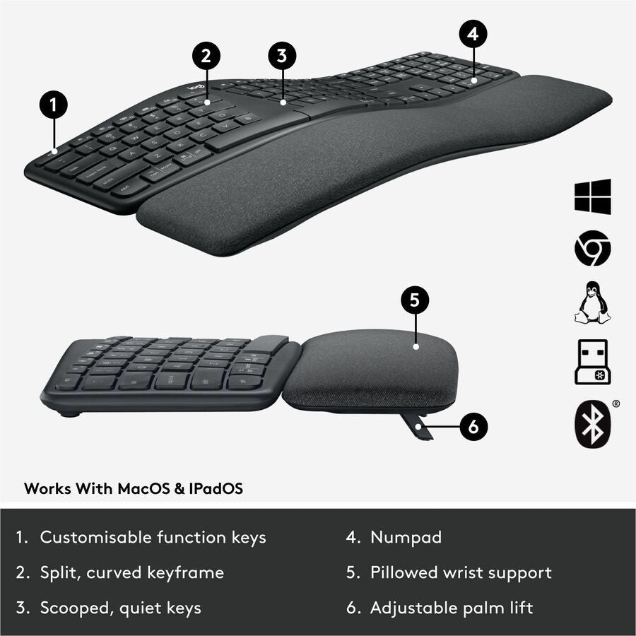 Logitech Ergo K860 Wireless Ergonomic Split Keyboard with Adjustable Palm Lift & Secure Connection - Store 42