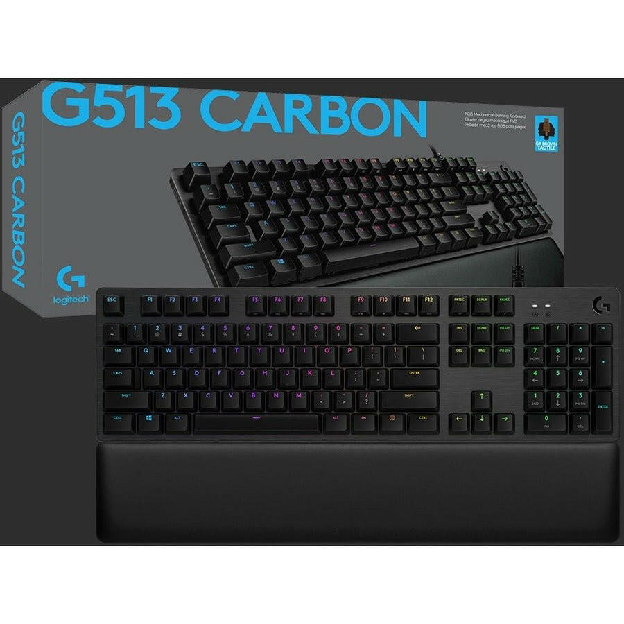 Logitech G513 RGB Mechanical Gaming Keyboard with GX Brown Switches and Memory Foam Palmrest