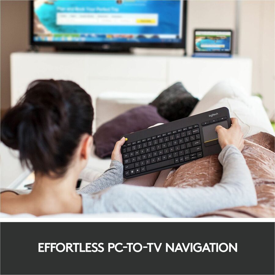 Logitech K400 Plus Wireless Keyboard with Touchpad - 33ft Range, Spill-Resistant, Multi-Device Compatibility