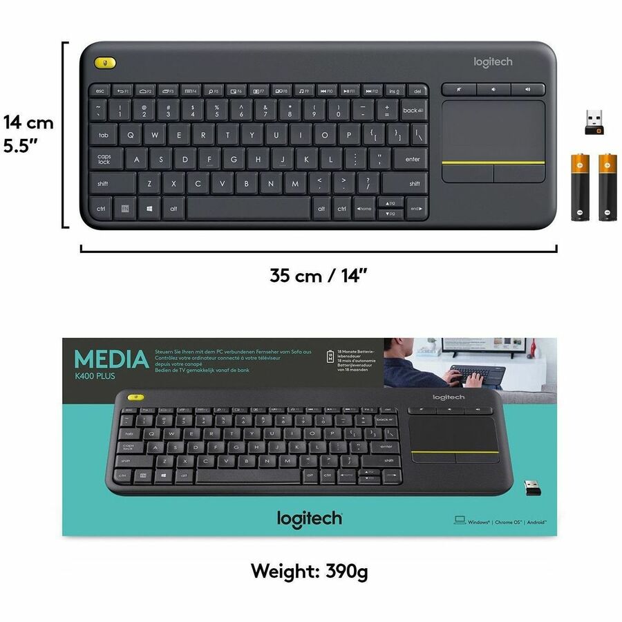 Logitech K400 Plus Wireless Keyboard with Touchpad - 33ft Range, Spill - Resistant, Multi - Device Compatibility - Store 42