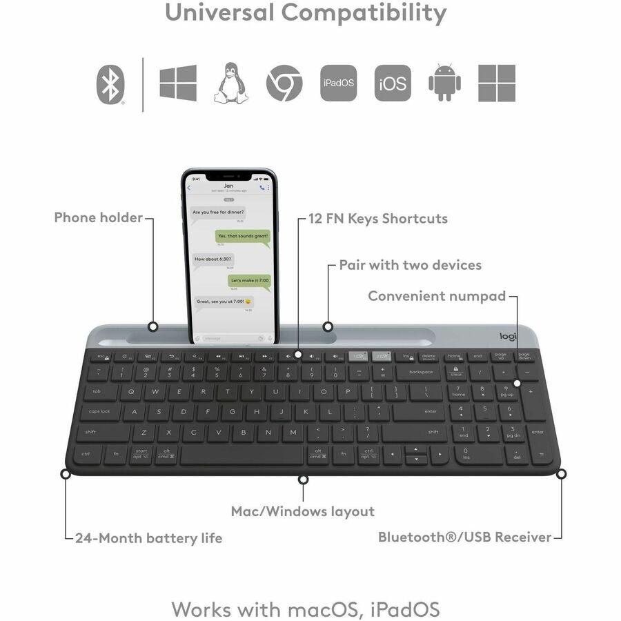 Logitech K585 Multi - Device Slim Keyboard - Ultra - Thin, Quiet Keys & Phone Cradle for Seamless Workflow - Store 42