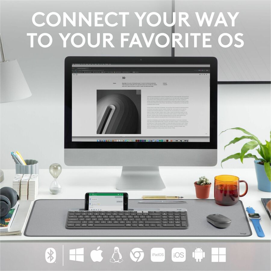 Logitech K585 Multi-Device Slim Keyboard - Ultra-Thin, Quiet Keys & Phone Cradle for Seamless Workflow