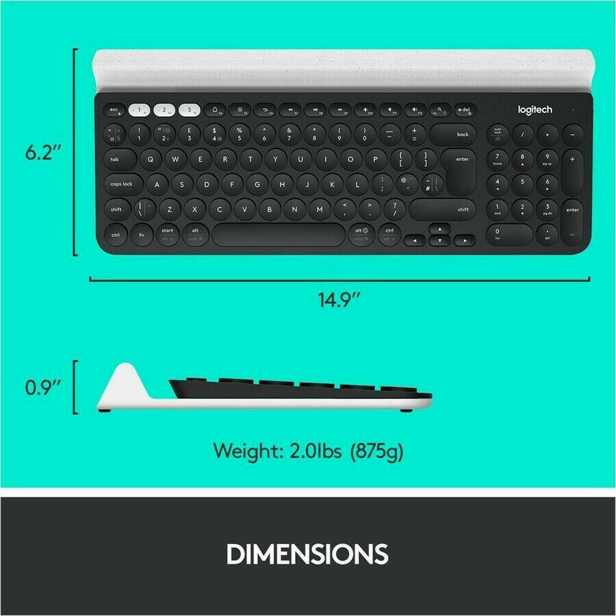 Logitech K780 Multi-Device Wireless Keyboard - Bluetooth & 2.4G USB, Slim Ergonomic Design