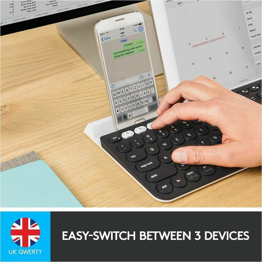 Logitech K780 Multi-Device Wireless Keyboard - Bluetooth & 2.4G USB, Slim Ergonomic Design