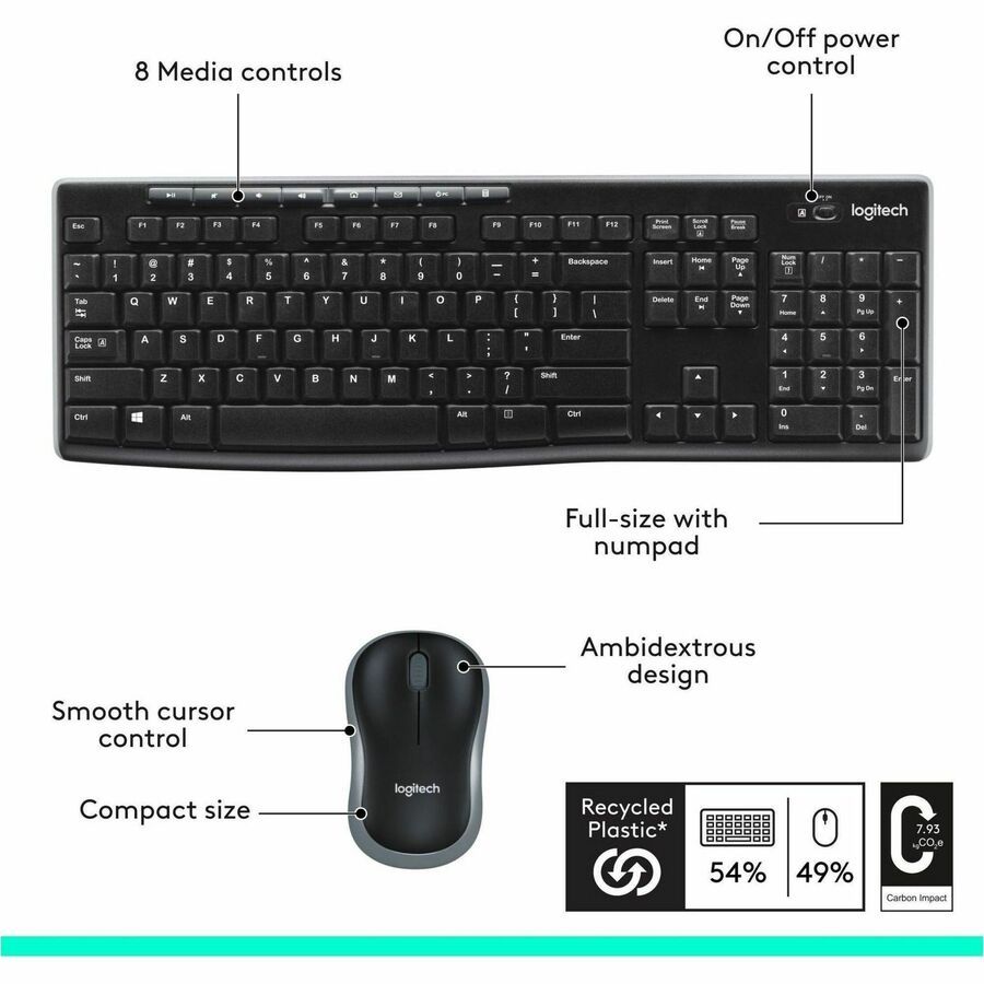 Logitech MK270 Wireless Keyboard and Mouse Combo - 2.4GHz, Hotkeys, Spill - Resistant Design - Store 42