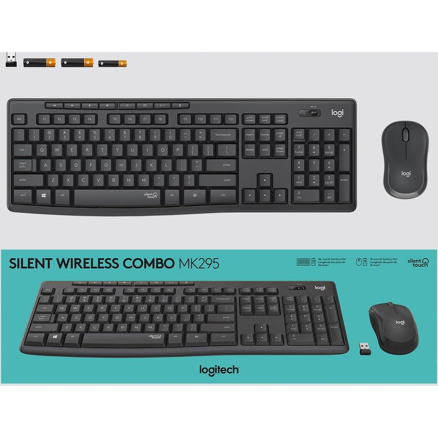 Logitech MK295 Wireless SilentTouch Keyboard & Mouse Combo - Graphite, 90% Less Noise, 36 - Month Battery Life - Store 42