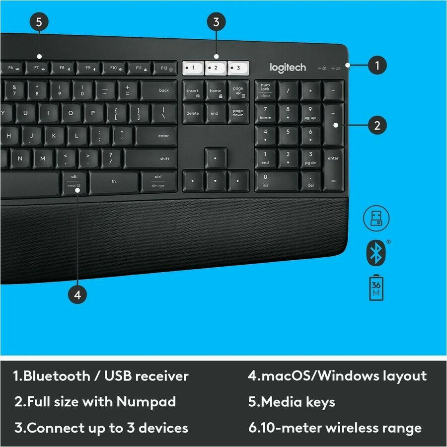 Logitech MK850 Wireless Keyboard And Mouse Combo - Ultimate Comfort, Multi-Device Connectivity