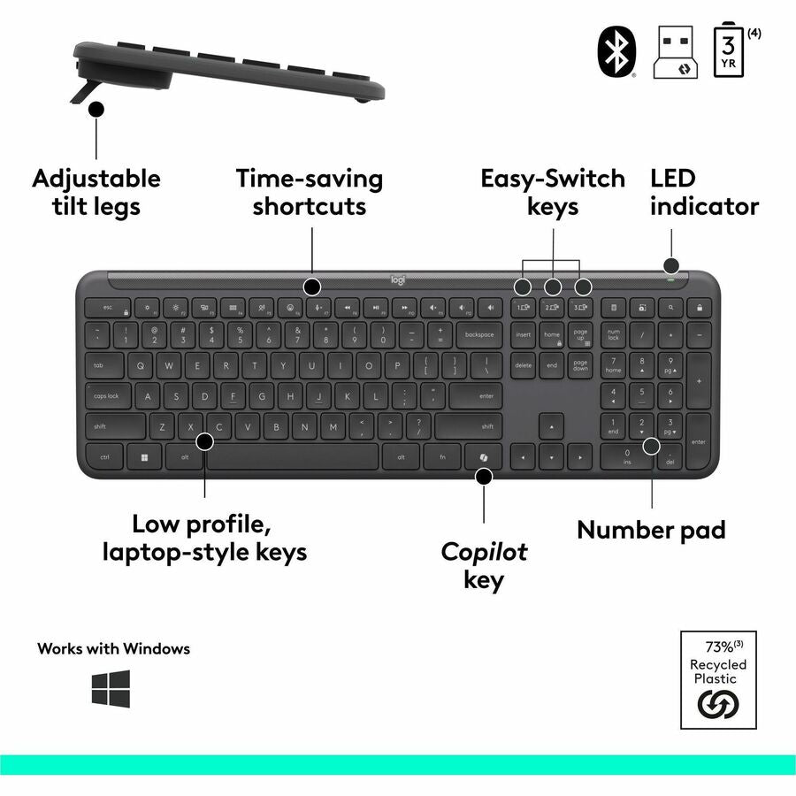 Logitech MK955 Wireless Keyboard and Mouse Combo - Graphite, Copilot Key for AI Productivity - Store 42