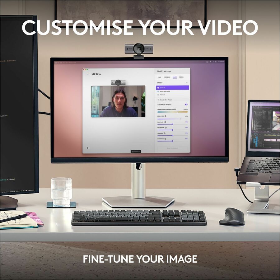 Logitech MX Brio 4K HD Webcam With 1080p60 Dual Mics, AI-Enhanced Image Quality & Show Mode