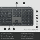 Logitech MX Keys for Business Wireless Keyboard - Backlit, Multi - Device, USB - C Rechargeable, Ergonomic Design - Store 42