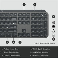 Logitech MX Keys for Business Wireless Keyboard - Backlit, Multi - Device, USB - C Rechargeable, Ergonomic Design - Store 42