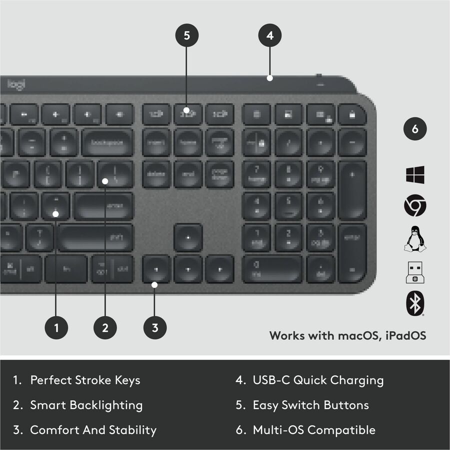 Logitech MX Keys for Business Wireless Keyboard - Backlit, Multi - Device, USB - C Rechargeable, Ergonomic Design - Store 42