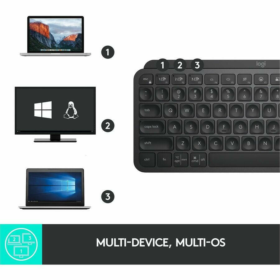 Logitech MX Keys Mini Wireless Backlit Keyboard - Smart Illumination, Multi-Device Connectivity, USB-C Rechargeable