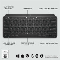 Logitech MX Keys Mini Wireless Backlit Keyboard - Smart Illumination, Multi-Device Connectivity, USB-C Rechargeable