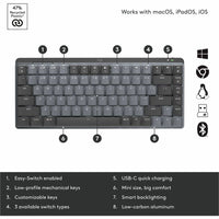 Logitech MX Mechanical Mini Keyboard - Wireless USB - C, Tactile Quiet, Smart Illumination, Multi - Device - Store 42